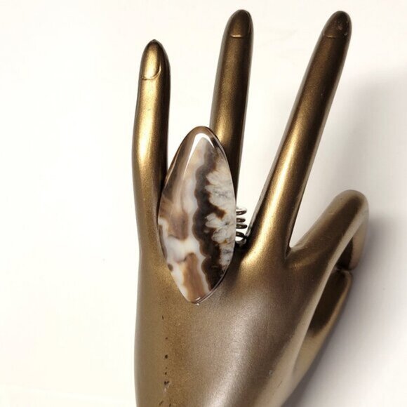 Natural Banded Agate Onyx Cabochon Adjustable Band Handmade Semi Precious Ring - Picture 5 of 10